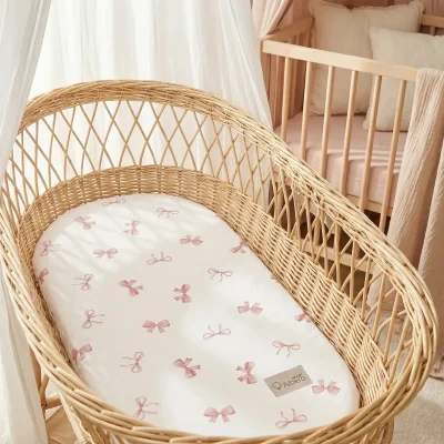 СЕТ 2 навлаки за количка и Moses Basket – PINK RIBBONS — фотографија 2