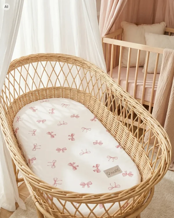СЕТ 2 навлаки за количка и Moses Basket – PINK RIBBONS — фотографија 2